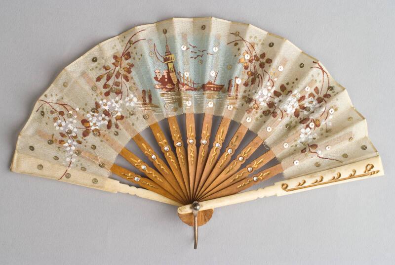 Ivory, Wood And Chiffon Brown Fan