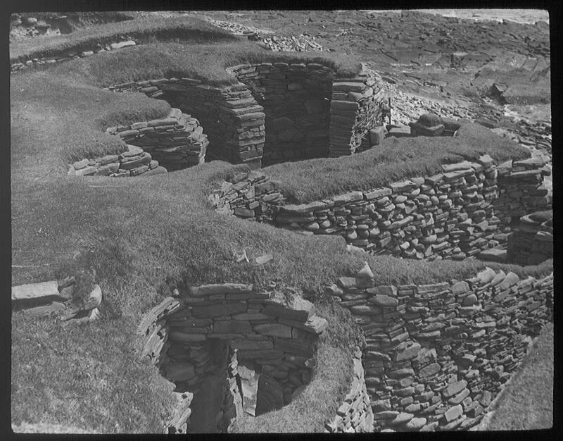 glass lantern slide showing excavations at Jarlshof.