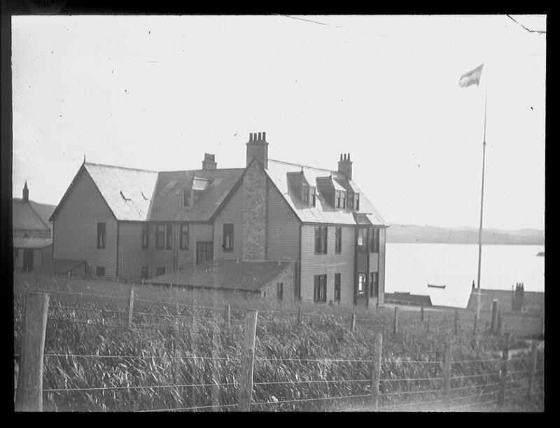 glass lantern slide showing the St Magnus Hotel, Hillswick, Shetland, owned by the North Co.