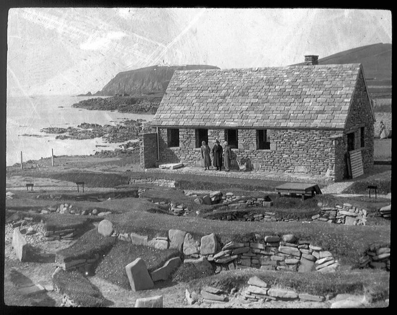 glass lantern slide showing the museum at Jarlshof