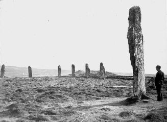 glass lantern slide showing the Standing Stones of Stenness (GWW)