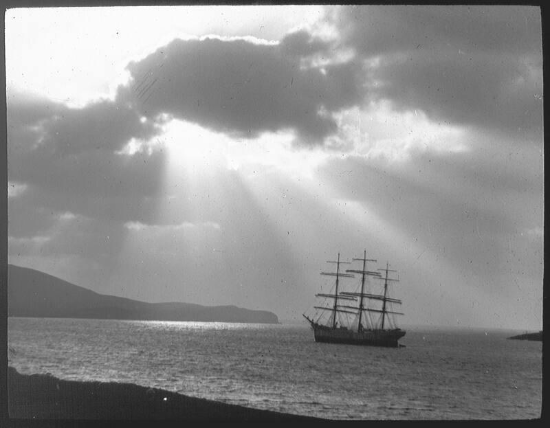 glass lantern slide showing Lerwick harbour