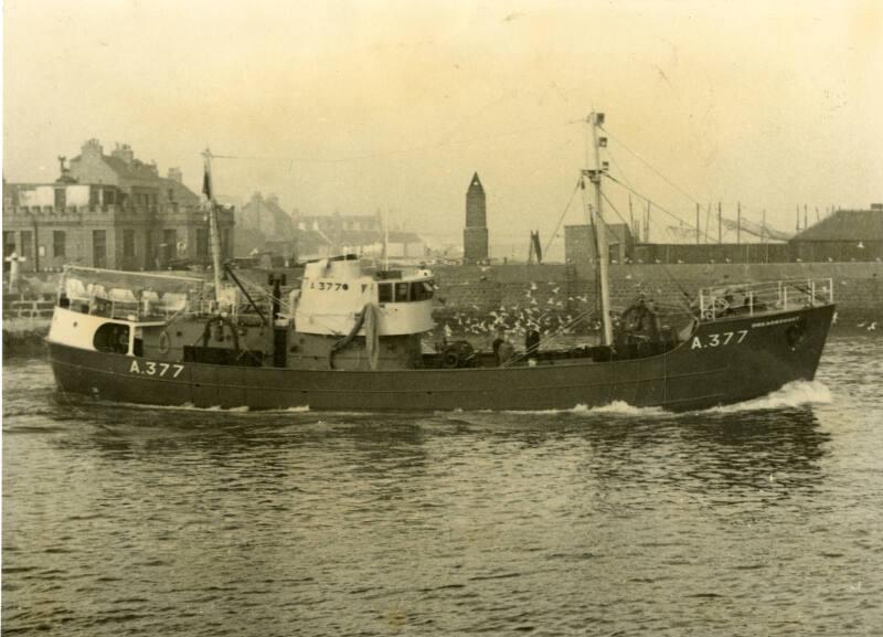 Aberdeen trawler Dreadnought A377 leaving Aberdeen Harbour