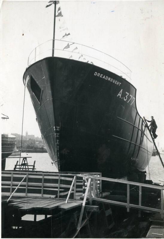 Aberdeen trawler Dreadnought at Buckie Harbour prior to launch