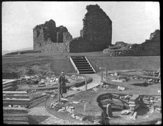 glass lantern slide showing excavations and Jarlshof