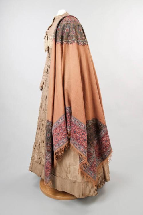 Brown Wool Shawl with Multicoloured Woven Inserts