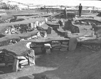 glass lantern slide showing excavations at Jarlshof