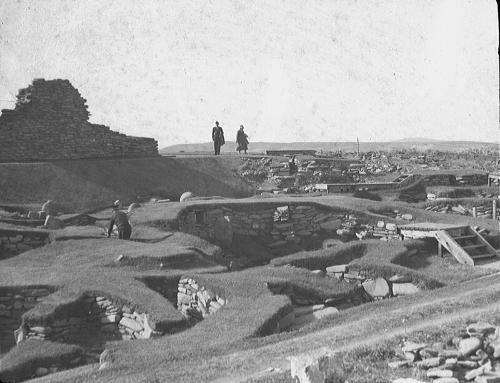 glass lantern slide showing excavations at Jarlshof