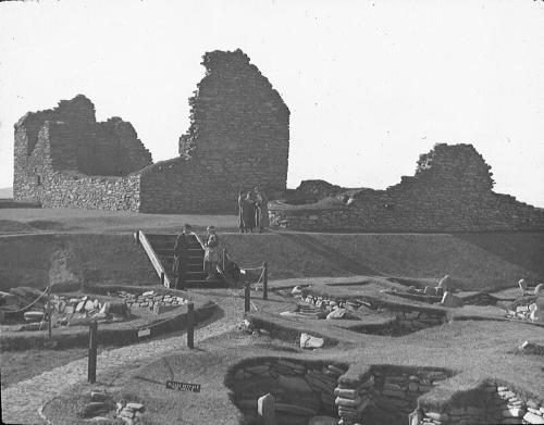 glass lantern slide showing excavations and Jarlshof