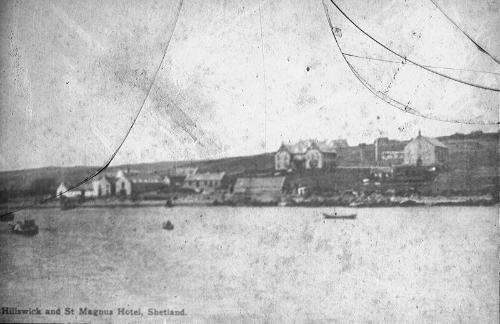 glass lantern slide showing Hillswick and the St Magnus Hotel