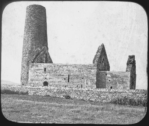 glass lantern slide showing the Bishop's Palace, Birsay