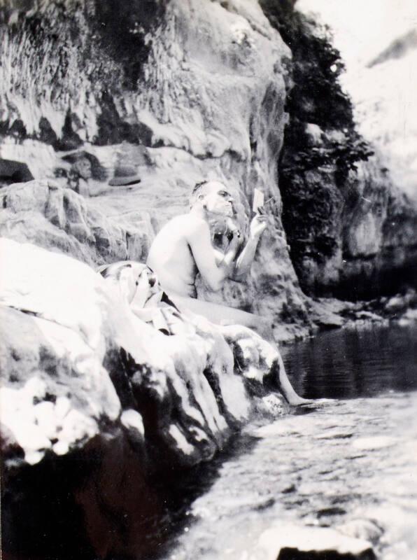 James McBey Shaving in the Desert (Photograph Album Belonging to James McBey)