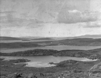 glass lantern slide showing 'From Lunnisting Hills, looking north Yell Sound'