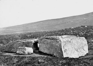 glass lantern slide showing the 'Dwarfie' stone, Hoy, Orkney