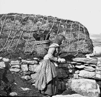 glass lantern slide showing a Shetland knitter (G.W.W.)