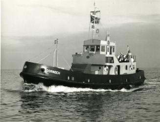 Black and white photograph showing the fleet tender Dornoch