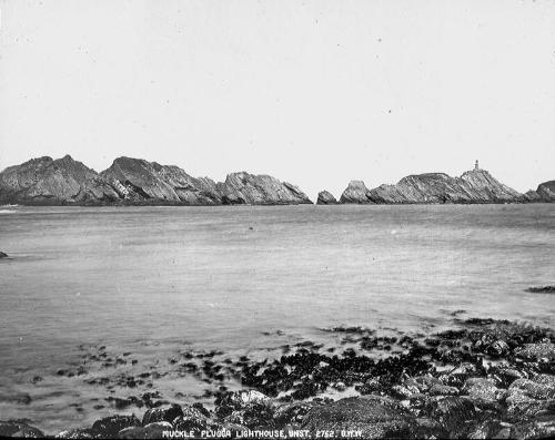 glass lantern slide showing Muckle Flugga lighthouse, Shetland (GWW)