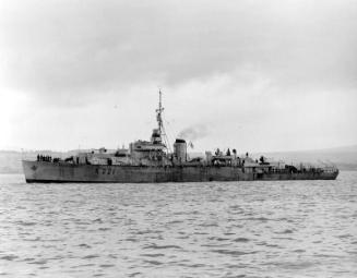 Black and white photograph showing HMS Chelmer