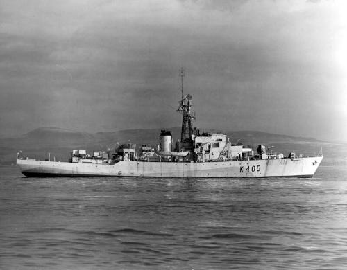 Black and white photograph showing HMS Alnwick Castle