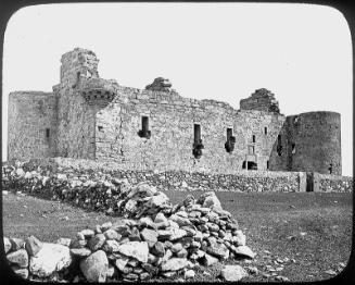 glass lantern slide showing Muness Castle, Unst (GWW)