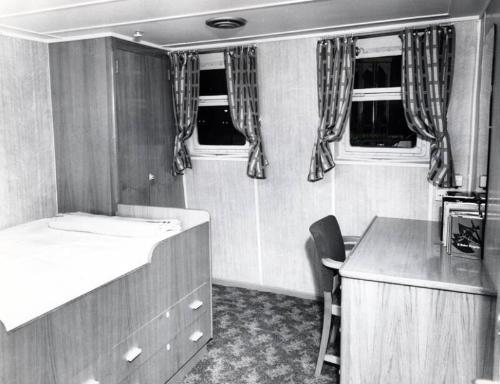 Black and white photograph showing interior of  the Discovery