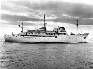 Black and white photograph showing starboard side of  the Discovery