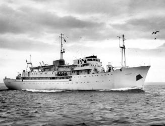 Black and white photograph showing starboard side of  the Discovery