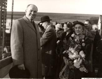 Black and white showing Launch of Motor Molasses Carrier 'Rona' at Hall Russell in 1957