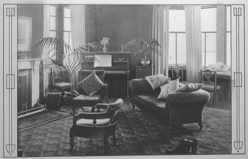 glass positive showing a sitting room at the St Magnus Hotel, Hillswick, Shetland, owned by Nor…