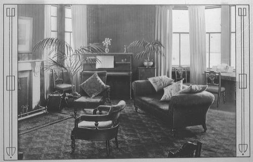 glass positive showing a sitting room at the St Magnus Hotel, Hillswick, Shetland, owned by Nor…