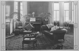 glass positive showing a sitting room at the St Magnus Hotel, Hillswick, Shetland, owned by Nor…