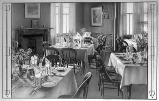 glass positive showing the dining room at the St Magnus Hotel, Hillswick, Shetland, owned by No…