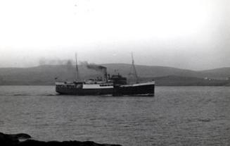 Black and white photograph showing St Magnus (III) leaving lerwick, 31 July 1960