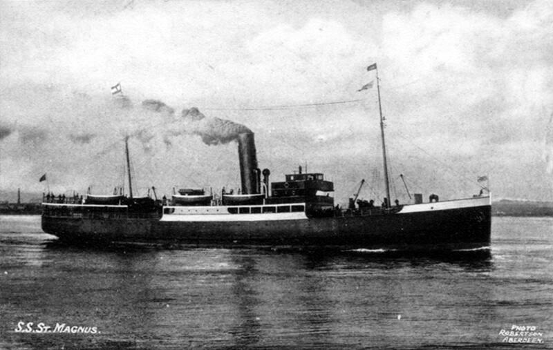 Black and white postcard showing starboard side of St Magnus (III)