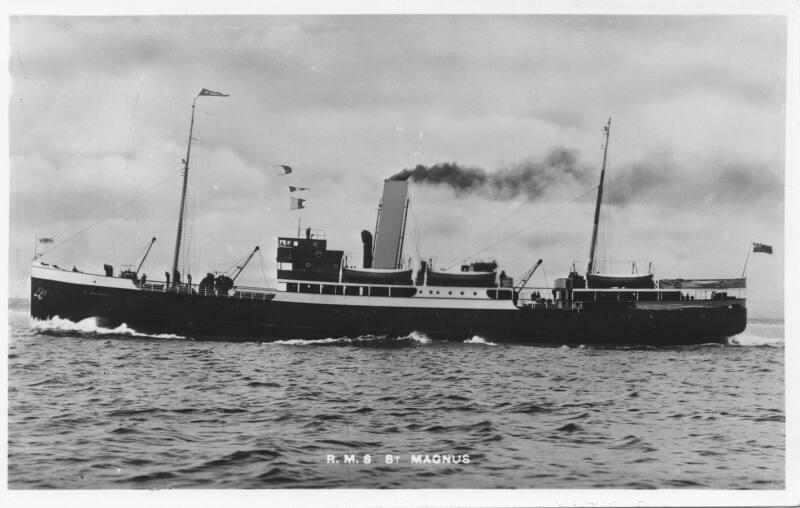 Black and white postcard showing port side of St Magnus (III)