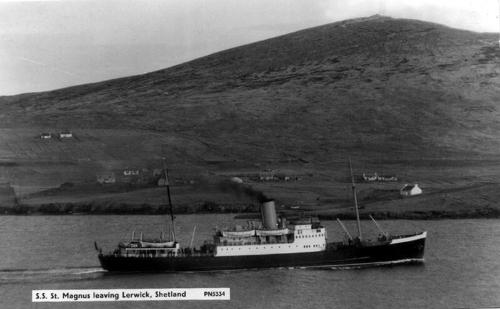 Black and white postcard showing St Magnus (IV) leaving lerwick