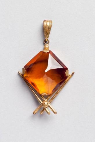 Yellow Metal Pendant with Amber Stone