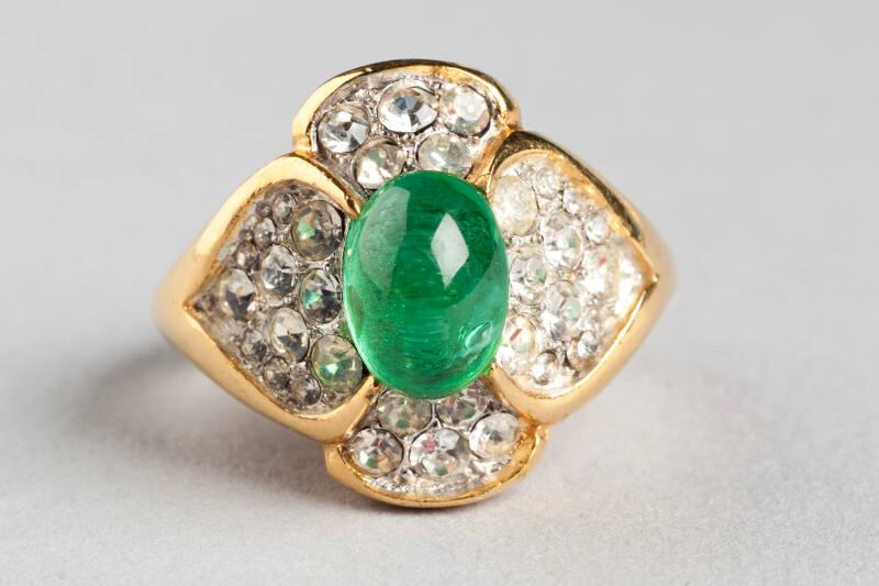 Trifari Ring with Green Centred Flower