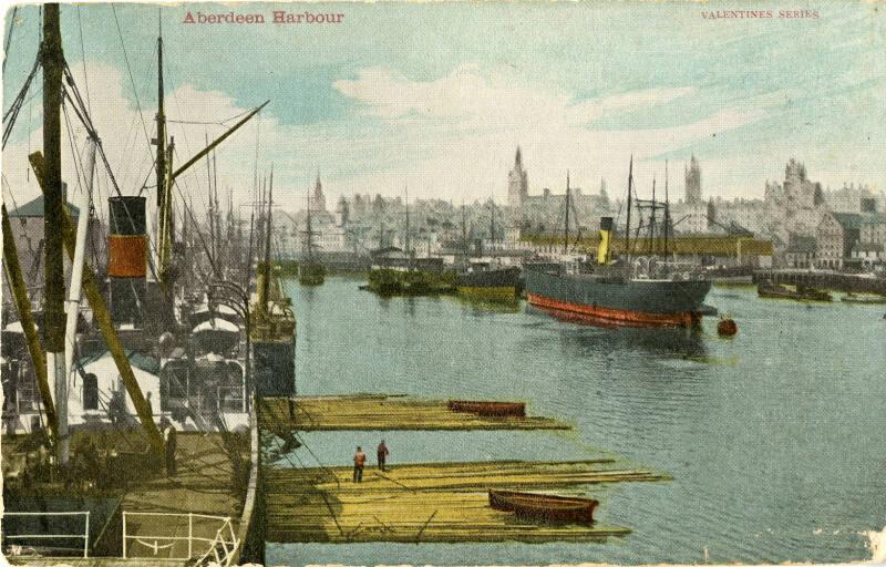 Aberdeen harbour colourised postcard