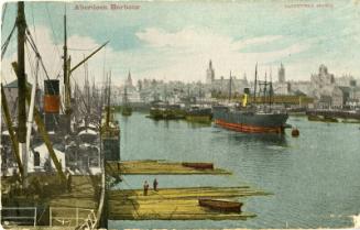 Aberdeen harbour colourised postcard