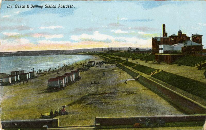 Beach & Bathing Station Aberdeen colour postcard