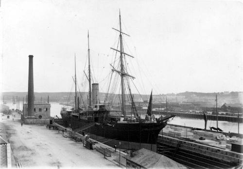 The steamship Aberdeen in the graving dock at the end of Commercial Quay