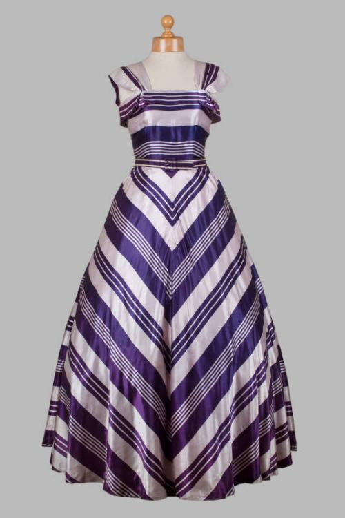 Purple and White Striped Evening Dress