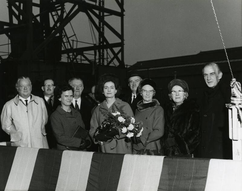 Launch of Dublin (944) Group of Guests Beside Christening Champagne