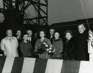 Launch of Dublin (944) Group of Guests Beside Christening Champagne