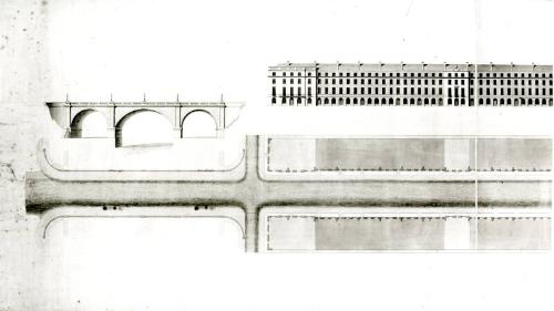 Proposed design for Union Bridge with neo-classical, arcaded terrace running east, part length …