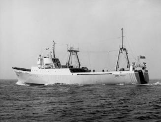 Black and white photograph of the Stern Trawler Northella, port side view