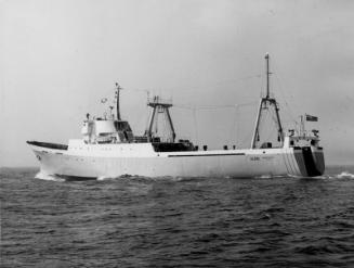 Black and white photograph of the Stern Trawler Northella, port side view