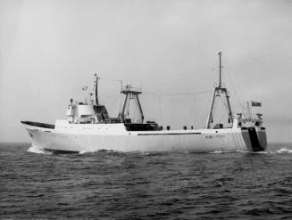 Black and white photograph of the Stern Trawler Northella, port side view
