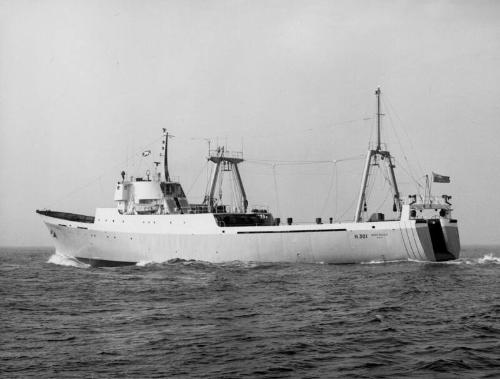 Black and white photograph of the Stern Trawler Northella, port side view